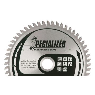 T.C.T. Zāģripa alumīnijam 165X2X20mm -3° T56 SPECIALIZED iegremdējamiem zāģiem