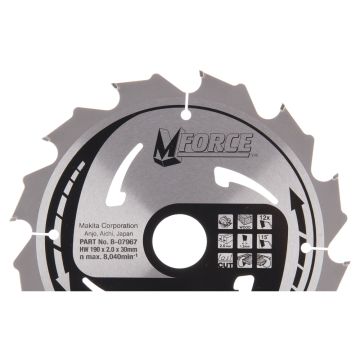 T.C.T. Zāģripa kokam 190X2X30mm 15° T12 M-FORCE