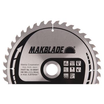 T.C.T. Zāģripa kokam 260X2.3X30mm 5° T40 MAKBLADE